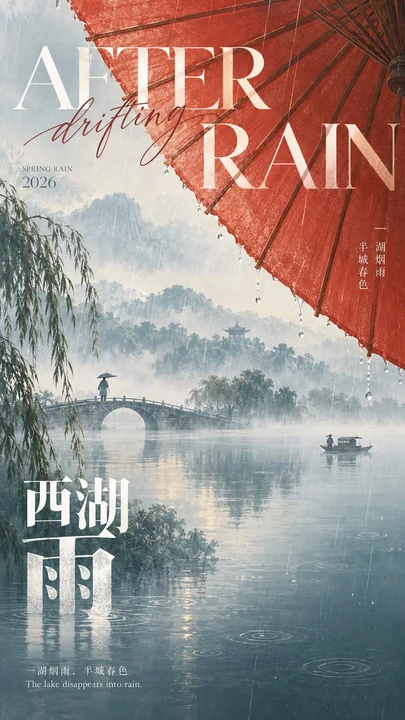 现代东方诗意画报设计提示词