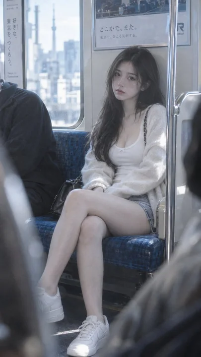 台湾风女性网红东京地铁写真