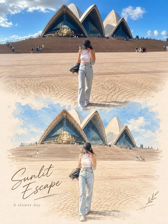 上下分屏摄影转水彩插画海报