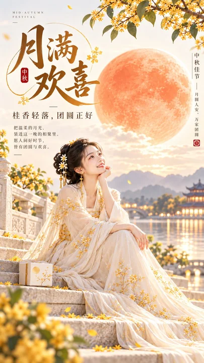 东方禅意极简中秋女性古风海报
