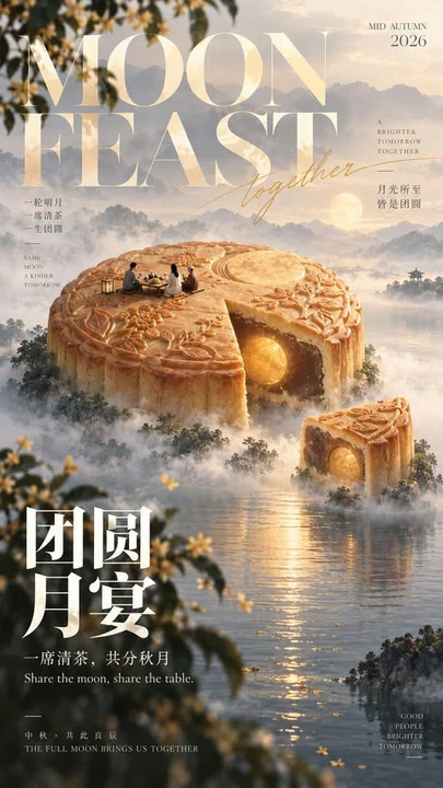 高级现代东方中秋艺术海报指令