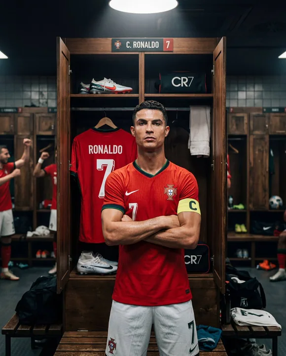Portuguese superstar Cristiano Ronaldo's confident image in the dressing room.