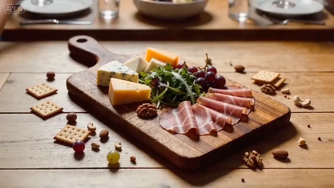 Rendu HD d'une publicité storyboardant le contraste entre des motifs en bois naturels et l'atmosphère chaleureuse d'une cuisine en pleine préparation culinaire.