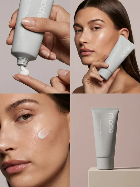 Quatre cadres de photographie commerciale pour produits cosmétiques haut de gamme et luxueux