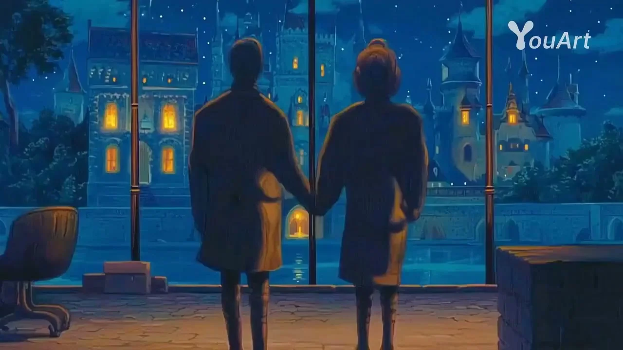Foggy Night Castle Before the Lovers with Deep Love (or: "The Beloved Lovers Before the Castle on a Foggy Night")