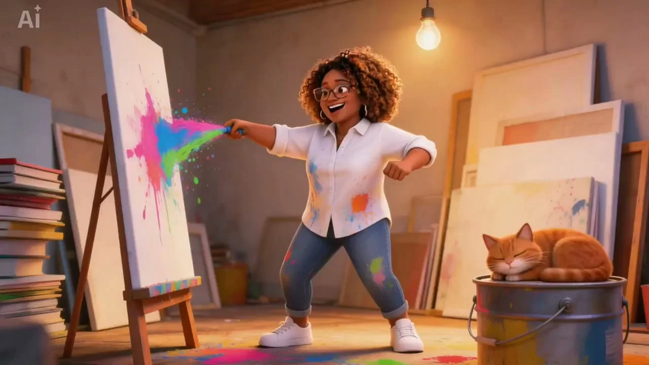 Instantané d'une création artistique folle éclaboussée de peintures néon