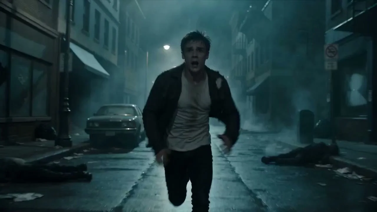 Rêve d'horreur nocturne dans les ruines brumeuses : assaut des zombies en ville.