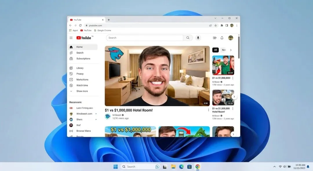 Browse MrBeast's popular videos with a high-definition Windows 11 interface