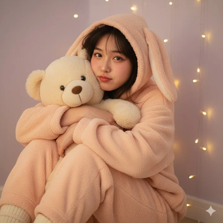 Light Peach Pink Loose Fleece Sleepwear for Girls