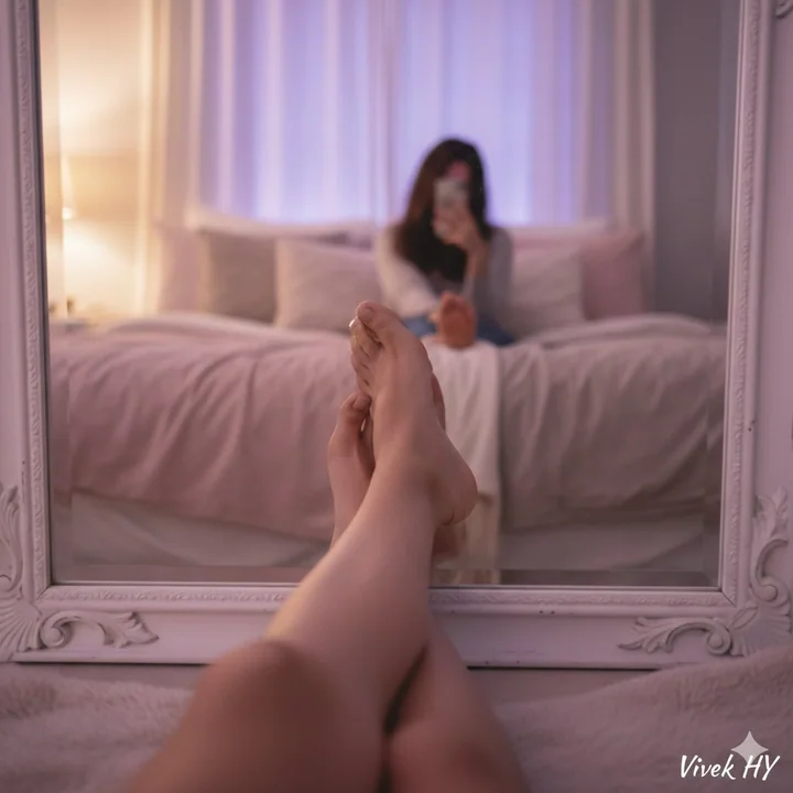 Reflet jambes élégant dans une chambre douce et chaleureuse