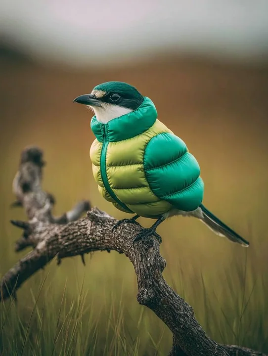 エアバッグの羽毛服を着た鳥