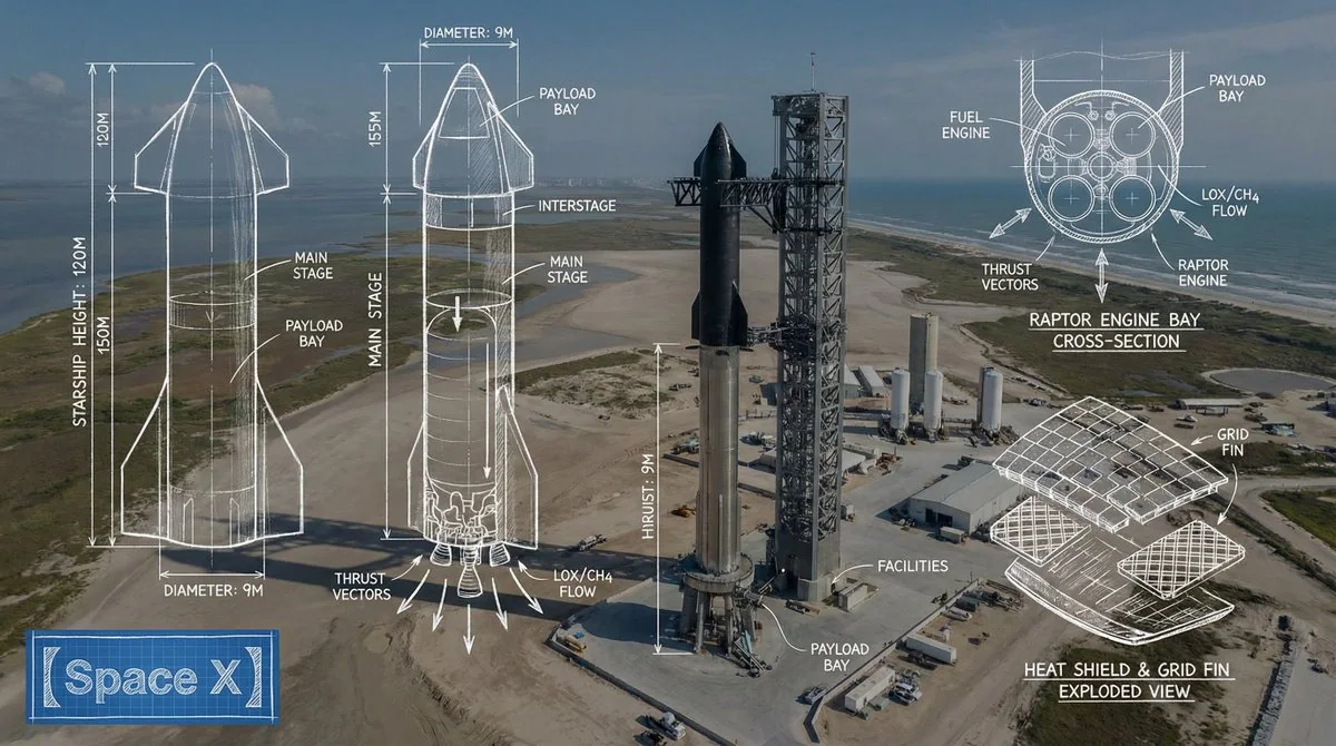 スペースXのエンジニアリング図面とブループリントの線