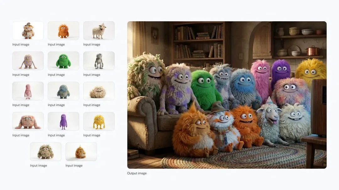 Fourteen fluffy little creatures are lined up on the sofa.