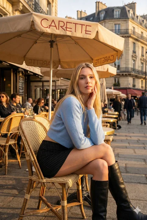 Fashion Icons at Carette Café During Paris's Golden Hour