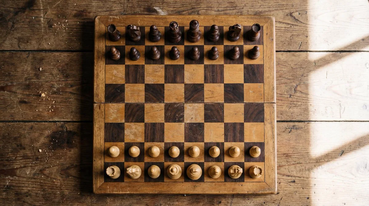 Aerial shot of a chessboard under extreme lighting