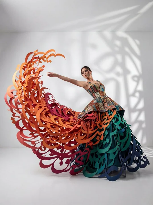 Dressed in a stunning, avant-garde conceptual gown