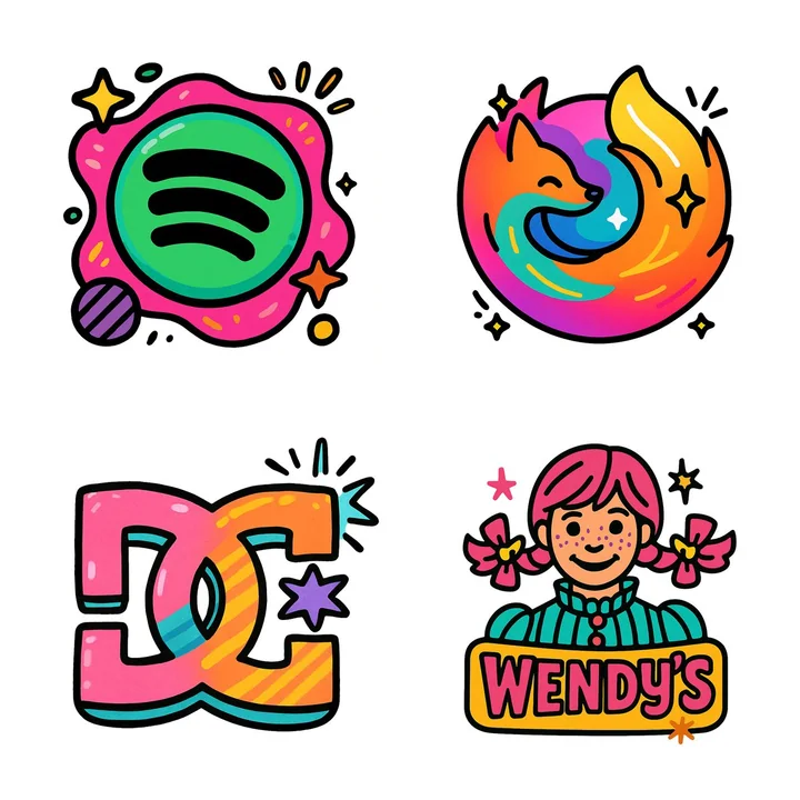 Icônes et badges cartoonesques colorés et mignons