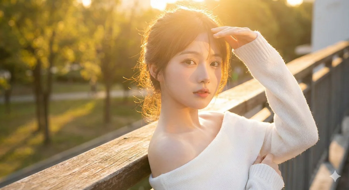穿着白色针织上衣的阳光女孩