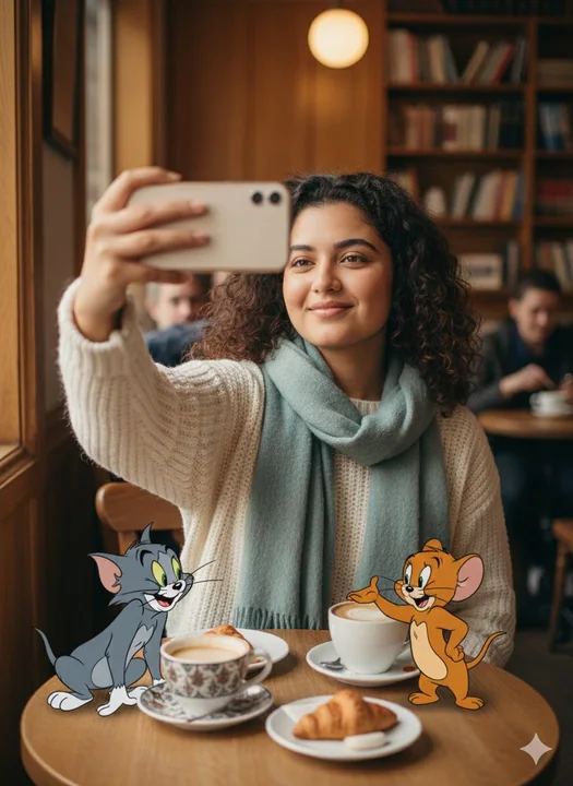 Crossing the dimensional barrier with Tom and Jerry's warm selfie