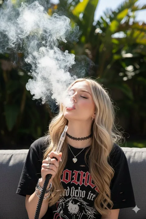 慵懒的阳光时光：铂金色的发色与缭绕的烟雾