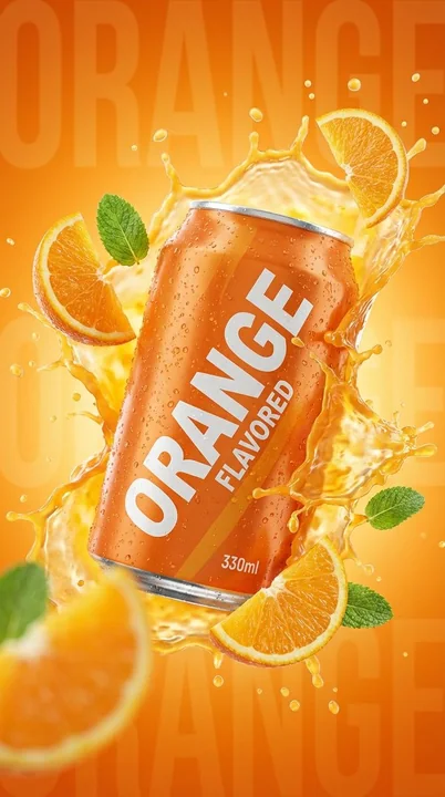 Extremely impactful fresh orange soda explosion instant ultra HD commercial photography