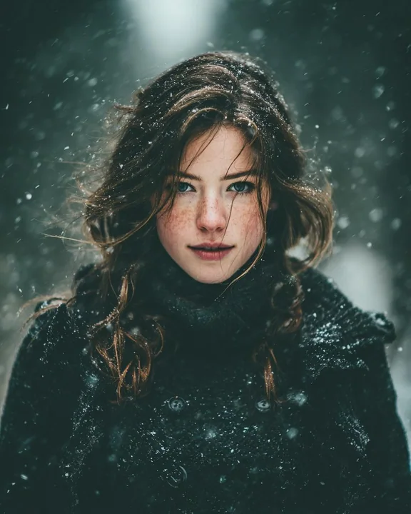 冬の雪林に映える冷艳な実写映画のような肖像