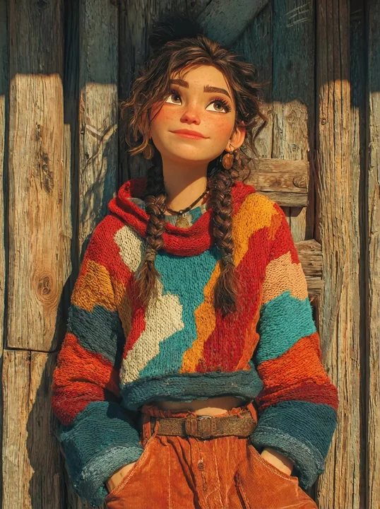 Pixar-style girl in the golden hour light