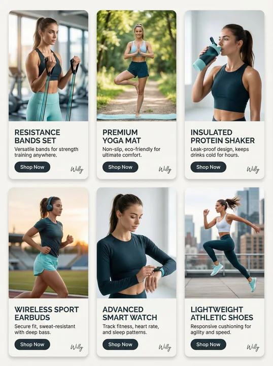 Six carrés pour présenter des produits de modèles de fitness occidentaux et asiatiques