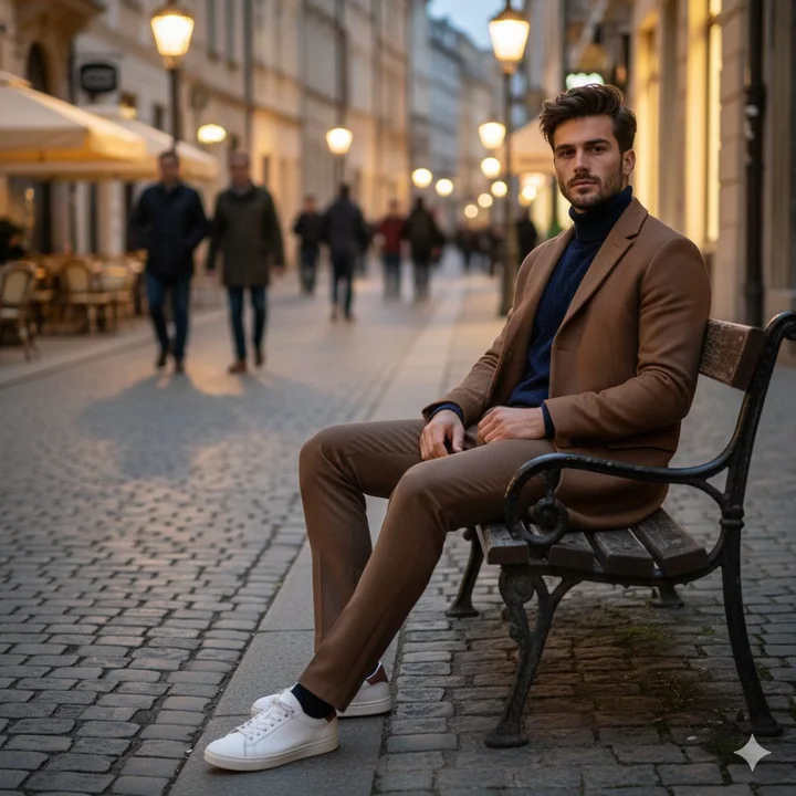 Hommes stylés sur les rues d'Europe sous les premières lumières