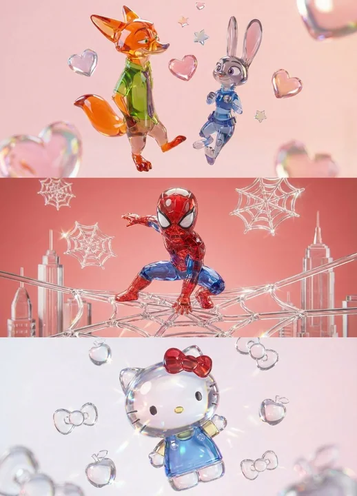 Dreamy crystal colored glass figurine 3D rendering