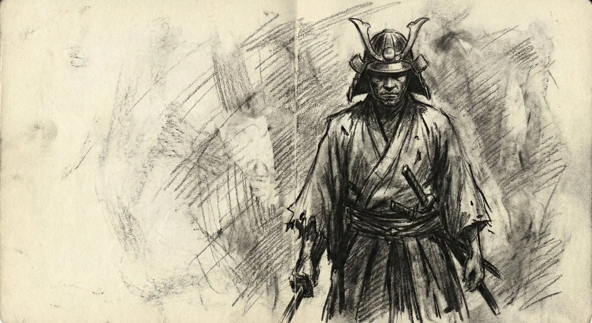 Rough-textured charcoal sketch: The interweaving of primitive and elegant