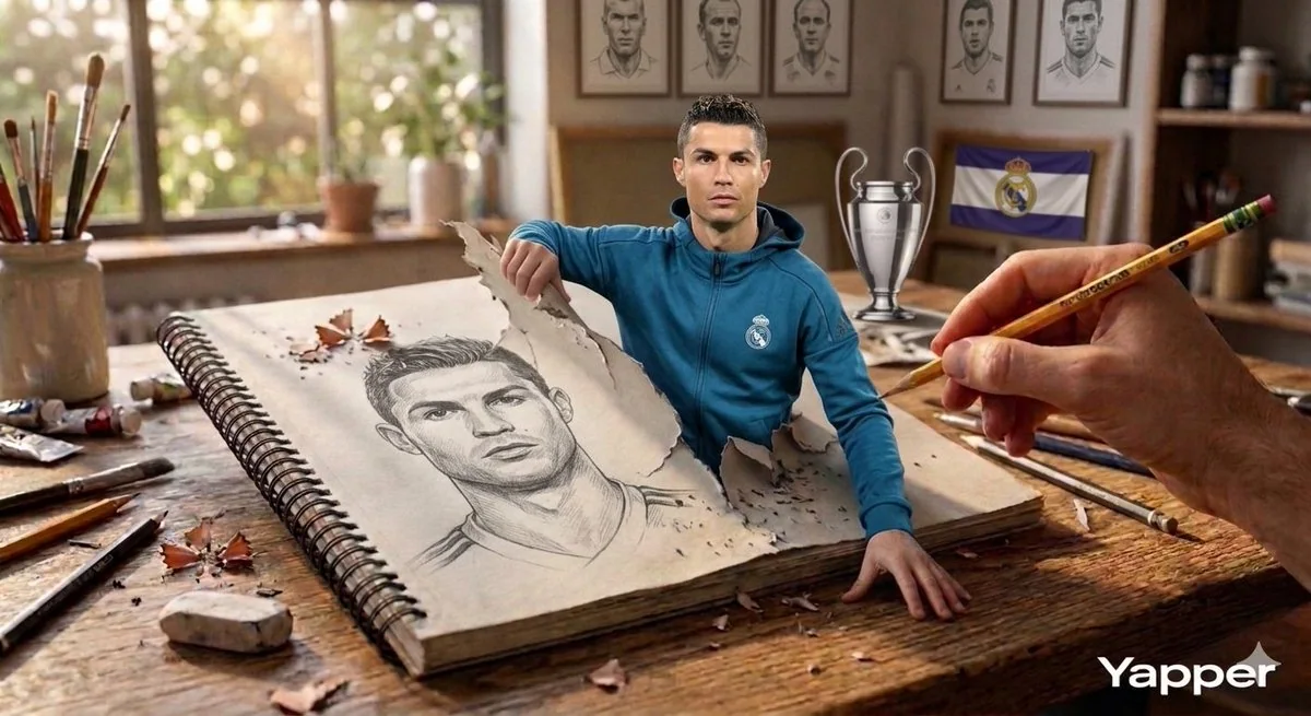 L'art 3D surréaliste de Messi et Ronaldo sortant du papier