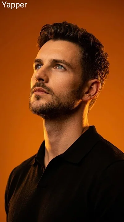 Highly dynamic golden contour light male fashion editorial