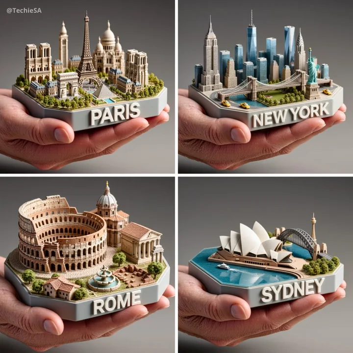 A hand gently supports a 3D collectible city model.