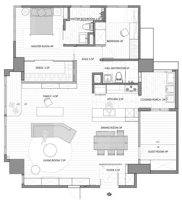 Bird's eye view of a Japanese Nordic style residential floor plan