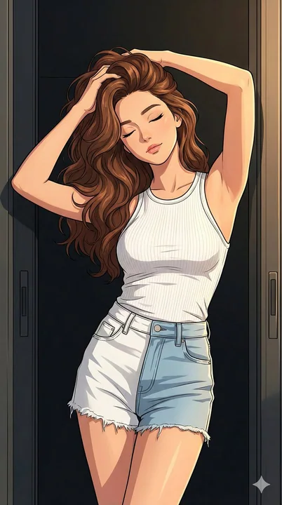 黄金时刻光影下的韩漫风夏日美少女