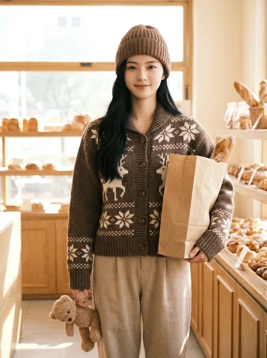 晨光面包店里怀抱法棍的治愈系少女