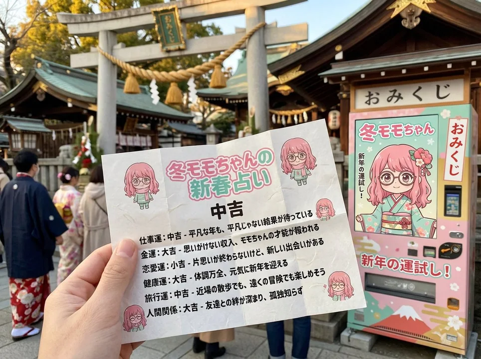 神社初诣手持御神签的真实感摄影