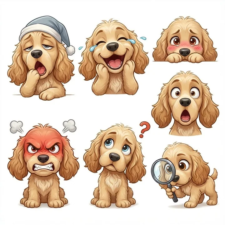 萌趣小狗六大情绪表情包儿童教育插画