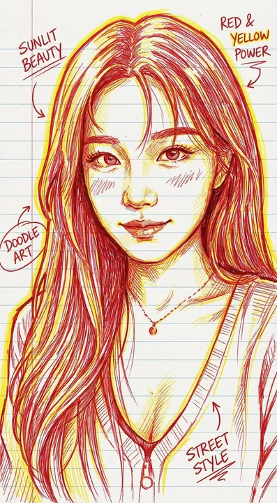 Illustration d'un portrait dessiné à la main en rouge et en jaune