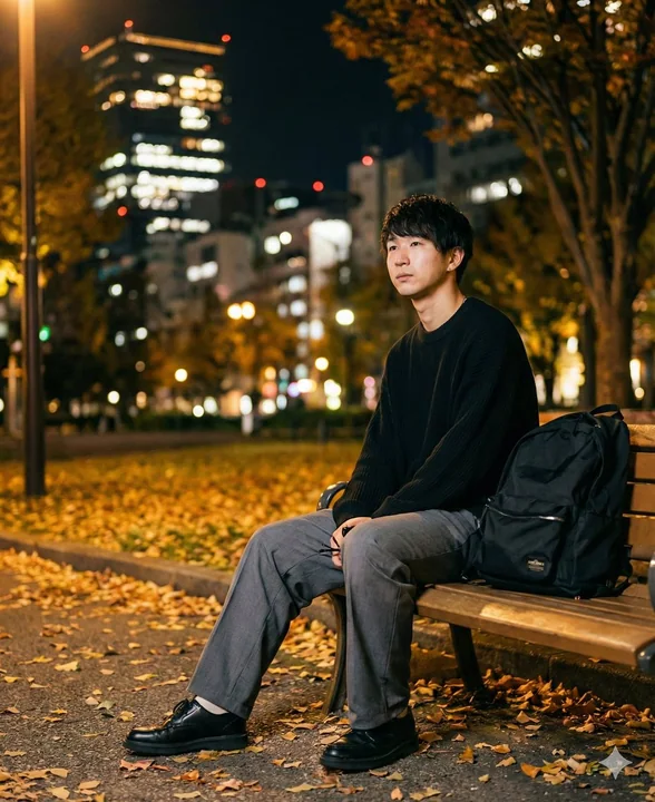 韩系男友感男生秋夜公园九宫格写真