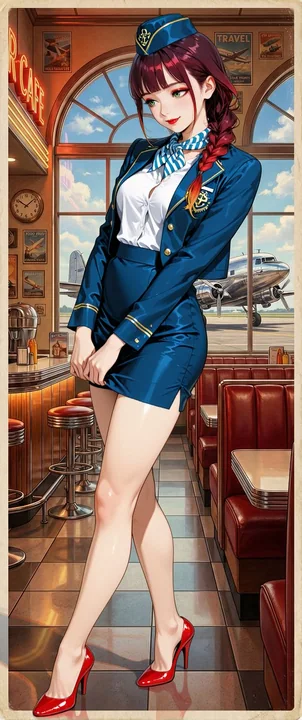 霓虹光影下的复古美式招贴画风情机场咖啡馆