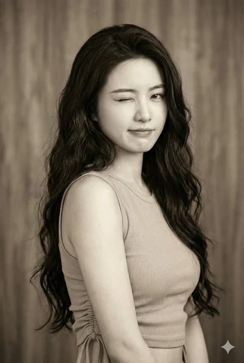 复古深褐色调下的俏皮眨眼少女