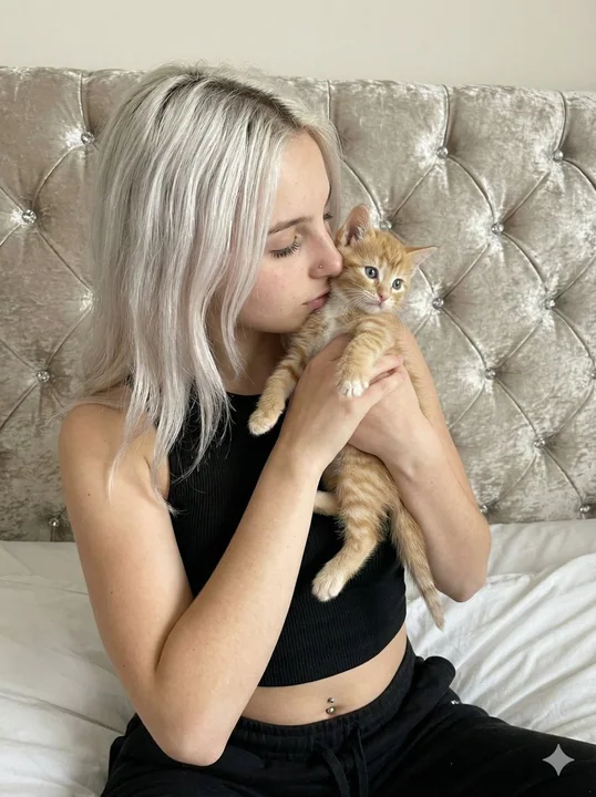 温柔少女亲吻橘猫的治愈系卧室写真