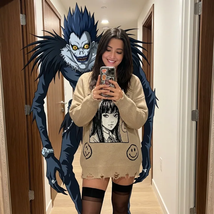 Selfie with 2D anime illustration