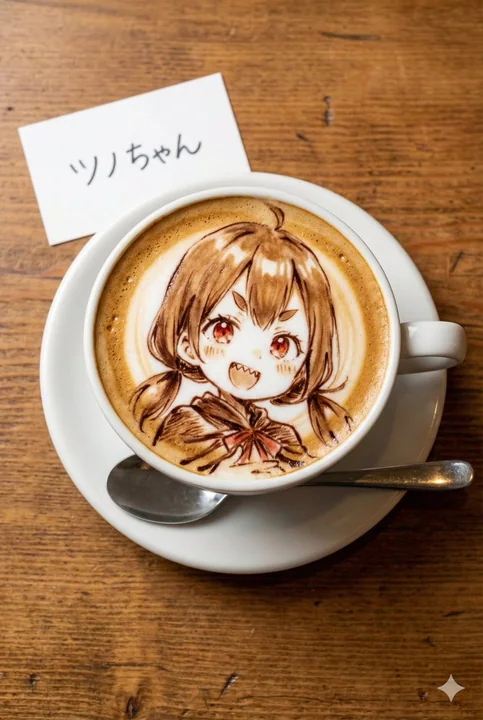 温暖治愈系红瞳少女精致拿铁拉花
