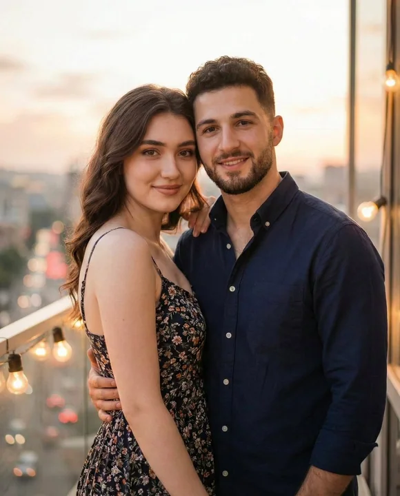 Photo réaliste d'un couple amoureux sous une lumière chaude