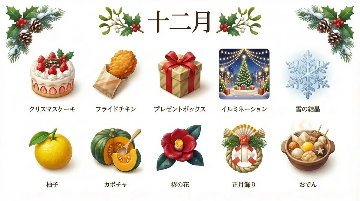 洋溢冬日氛围的日本十二月3D立体图标设计