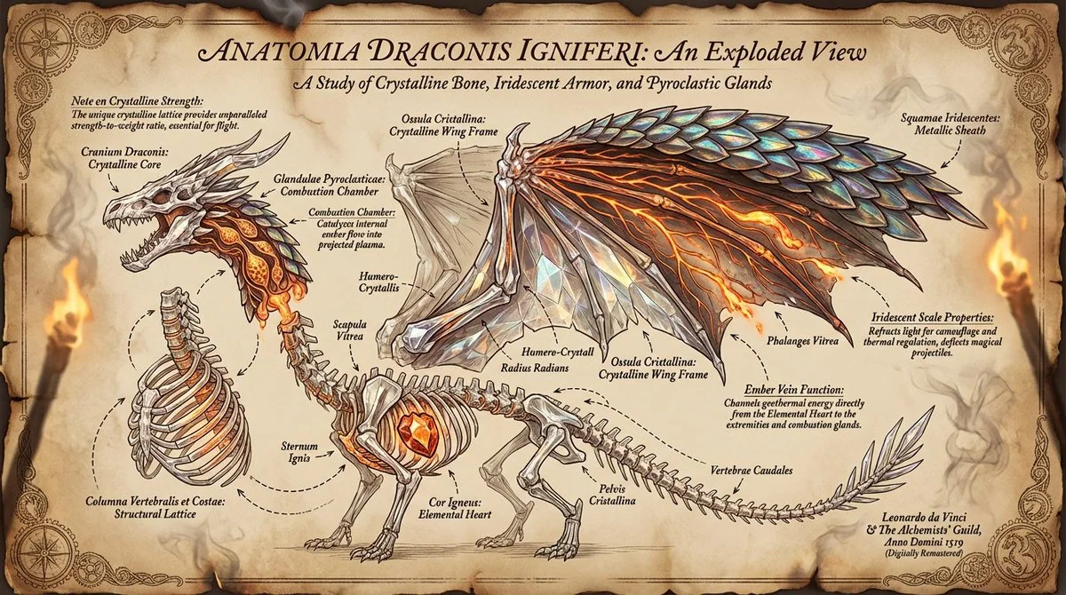 An exploded view of a dragon's anatomy