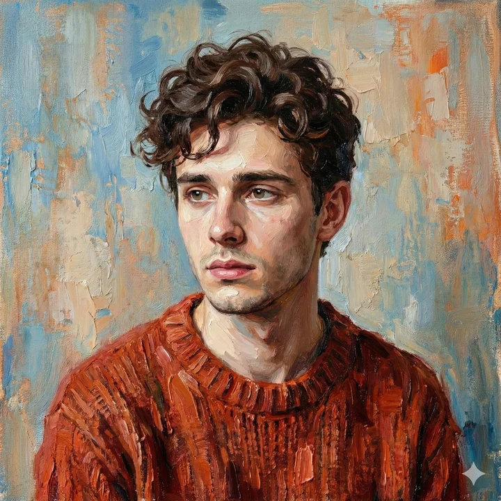A half-length portrait in digital oil painting style